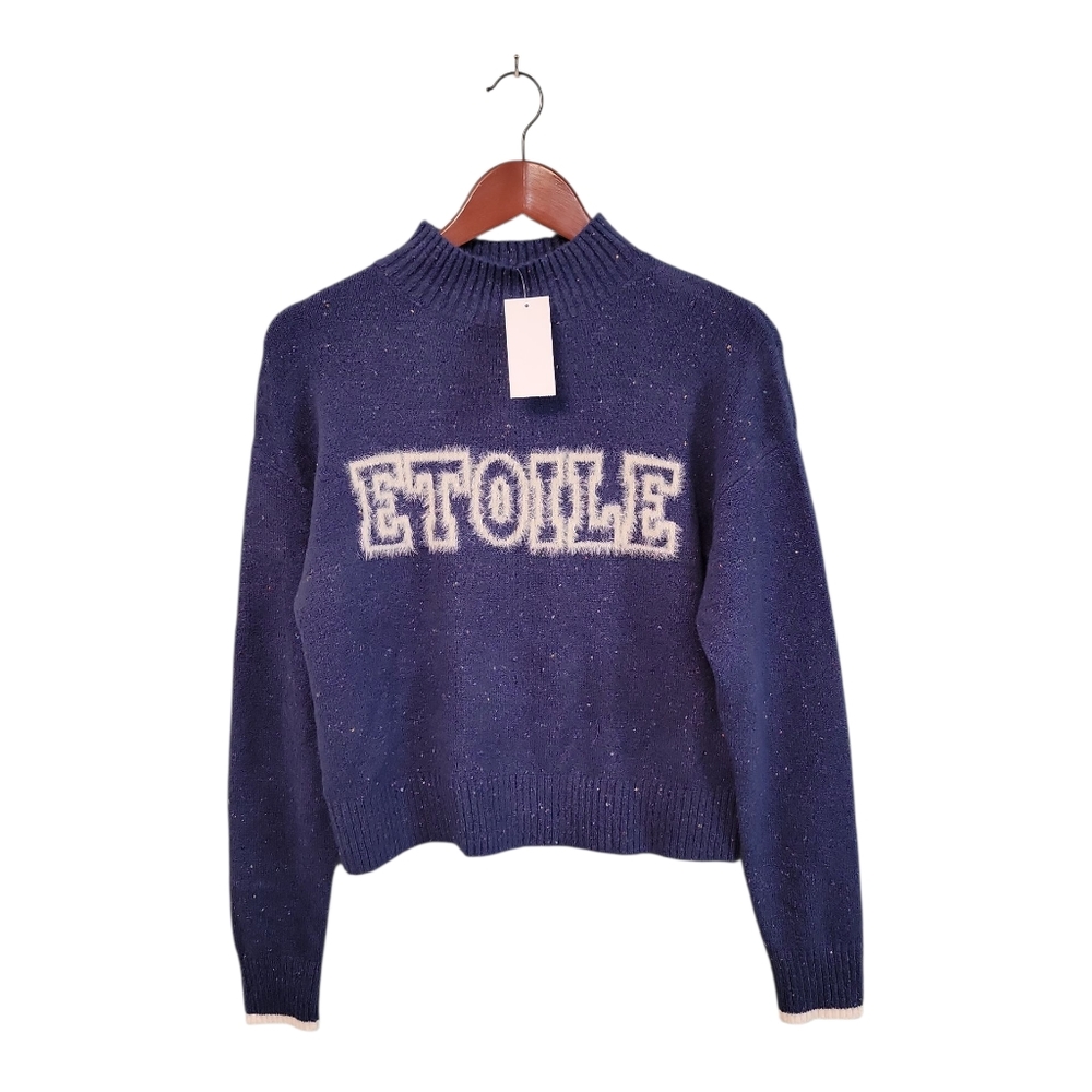 Hooked Up New Womens Size XS Etoile High Nevk Blue Pullover Cozy Preppy‎ Sweater